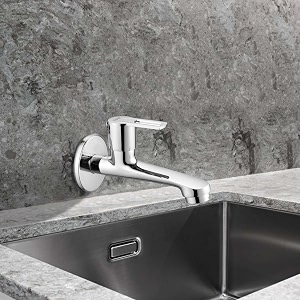 ruhe kubix bib cock long body brass faucet  wall mounted bib tap for bathrooms washing areas gardens  faucet with chrome finish  brass tap