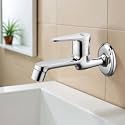 Ruhe® Liva Bib Cock Long Body Brass Faucet | Wall Mounted Bib Tap for Bathrooms, Washing Areas, Gardens | Faucet with Chrome Finish | Brass Tap