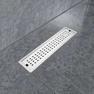 ruhe palo 12 x 4 inches floor drainer  304 stainless steel palo shower water drain channelwaste water floor drain  with stainless steel trap and side hole  with collar