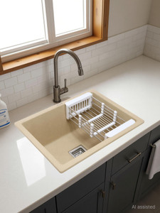 ruhe quartz single bowl  24x18x9 inches kitchen sink  sand choco matte finish  quartz single bowl 24x18x9 inches kitchen sink sand choco matte finish vessel sink sand choco anti- discoloring  fade proof color uv proctected