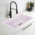 RUHE Premium 10 mm Thick Quartz Single Bowl Kitchen Sink (24” x 18” x 9” Inch) Natural Sand Rosa Granite Stone Matt Finish Vessel Sink Top Mount (Sand Rosa, Anti- Discoloring & Fade Proof Color, UV Proctected)
