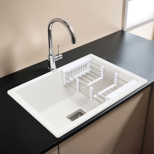 ruhe quartz single bowl 24x18x9 inches kitchen sink  crystal white matte finish natural crystal white granite stone matt finish vessel sink vessel sink crystal white anti- discoloring  fade proof color uv proctected