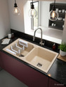 RUHE Premium 10mm Thick Sand Choco Quartz Double Bowl Kitchen Sink (45” x 20” x 9”) Natural Sand Choco Granite Stone Matt Finish Drop-In Double Bowl Sink Vessel Sink (Sand Choco, Anti- Discoloring & Fade Proof Color, UV Proct