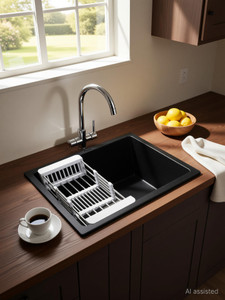 ruhe matte black finish 24x18x9 inches kitchen sink  125mm thick black quartz single bowl kitchen sink 24 x 18 x 9 vessel sink black anti- discoloring  fade proof color uv proctected