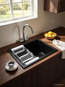 RUHE Matte Black Finish 24x18x9 inches Kitchen Sink | 12.5mm Thick Black Quartz Single Bowl Kitchen Sink (24” x 18” x 9”) Vessel Sink (Black, Anti- Discoloring & Fade Proof Color, UV Proctected)