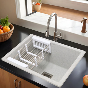 ruhe quartz single bowl 24x18x9 inches kitchen sink sand pluto matte finish  125mm thick quartz single bowl kitchen sink 24 x 18 x 9 inch vessel sink sand pluto anti- discoloring  fade proof color uv proctected
