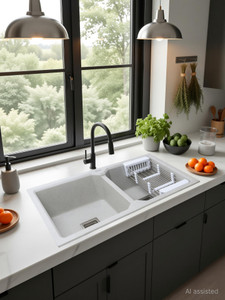 ruhe quartz double bowl 45x20x9 inches kitchen sink sand pluto matte finish natural sand pluto granite stone matt finish drop-in double bowl sink vessel sink sand pluto anti- discoloring  fade proof color uv proctected