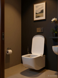 ruhe risa wall-hung rimless p-trap western toilet  high-grade premium ceramic commode  anti-bacterial glaze  soft-close seat cover western commode white