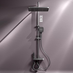 ruhe river smart shower panel set 4-in-1 multi flow functions digital display piano button shower panel system includes overhead shower hand shower and dual mode water spray health faucet