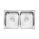 Ruhe® Square Double Bowl 32 x 20 x 8 inches Kitchen Sink | 304-Grade Stainless Steel Square Double Bowl Kitchen Sink | Glossy Finish | Included 2 Sink Coupling, Waste pipe and Double Bowl Connector
