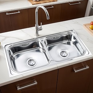 ruhe square double bowl 37 x 18 x 8 inches kitchen sink  304-grade stainless steel square double bowl kitchen sink  glossy finish  included 2 sink coupling waste pipe and double bowl connector