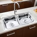 Ruhe® Square Double Bowl 37 x 18 x 8 inches Kitchen Sink | 304-Grade Stainless Steel Square Double Bowl Kitchen Sink | Glossy Finish | Included 2 Sink Coupling, Waste pipe and Double Bowl Connector