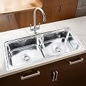 Ruhe® Square Double Bowl 45 x 20 x 9 inches Kitchen Sink | 304-Grade Stainless Steel Square Double Bowl Kitchen Sink | Glossy Finish | Included 2 Sink Coupling, Waste pipe and Double Bowl Connector