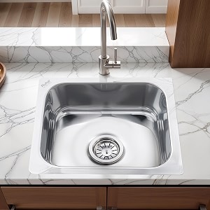 ruhe hydraulic square single bowl kitchen sink - 15x12x6 inches  304-grade stainless steel sink with glossy finish  kitchen sink including coupling and waste pipe