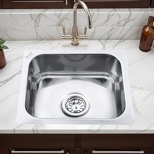 ruhe hydraulic square single bowl kitchen sink - 16x14x6 inches  304-grade stainless steel sink with glossy finish  kitchen sink including coupling and waste pipe