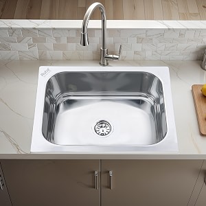 ruhe hydraulic square single bowl kitchen sink - 24x18x9 inches  304-grade stainless steel sink with glossy finish  kitchen sink including coupling and waste pipe