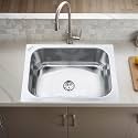 Ruhe® Hydraulic Square Single Bowl Kitchen Sink - 24x18x9 inches | 304-Grade Stainless Steel Sink with Glossy Finish | Kitchen Sink Including Coupling and Waste Pipe