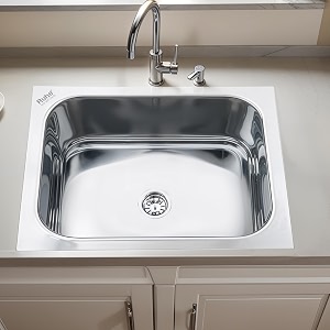 ruhe hydraulic square single bowl kitchen sink - 27x21x9 inches  304-grade stainless steel sink with glossy finish  kitchen sink including coupling and waste pipe