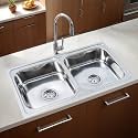Ruhe® Square Double Bowl 32 x 20 x 8 inches Kitchen Sink | Premium Stainless Steel Square Double Bowl Kitchen Sink | with Glossy Finish | Including Sink Coupling/Double Bowl Connector and Waste pipe