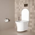 Ruhe 21x14x14 Inches Tera Ceramic Wall-Hung Western Toilet Commode, P-Trap | White Glossy Finish, Rimless, Space-Saving Design | Includes Soft-Close Seat Cover, 1 Inlet/Outlet Washer