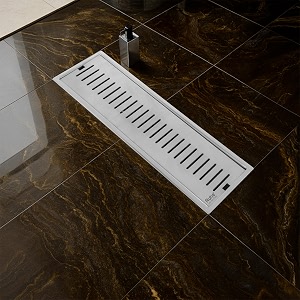 ruhe vertical shower drain channel 18  5 inches linear floor drainer  304 stainless steel shower water drain channelwaste water floor drain with cockroach trap side hole amp collar