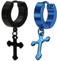 Ruhi Collection Jesus Cross Black & Blue Color Piercing Stainless Steel Earrings for Men/Women/Boys/Girls (2 Pcs) Stainless Steel Hoop Earring