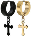 Ruhi Collection Jesus Cross Black & Gold Color Piercing Stainless Steel Earrings for Men/Women/Boys/Girls (2 Pcs) Stainless Steel Hoop Earring