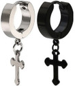 Ruhi Collection Jesus Cross Black & Silver Color Piercing Stainless Steel Earrings for Men/Women/Boys/Girls (2 Pcs) Stainless Steel Hoop Earring