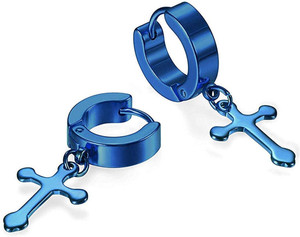 ruhi collection jesus cross blue color piercing stainless steel earrings for menwomenboysgirls 2 pcs stainless steel hoop earring
