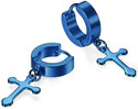 Ruhi Collection Jesus Cross Blue Color Piercing Stainless Steel Earrings for Men/Women/Boys/Girls (2 Pcs) Stainless Steel Hoop Earring