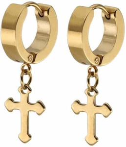 ruhi collection jesus cross gold color piercing stainless steel earrings for menwomenboysgirls 2 pcs stainless steel hoop earring