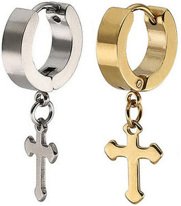 ruhi collection jesus cross gold  silver color piercing stainless steel earrings for menwomenboysgirls 2 pcs metal hoop earring