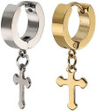 Ruhi Collection Jesus Cross Gold & Silver Color Piercing Stainless Steel Earrings for Men/Women/Boys/Girls (2 Pcs) Metal Hoop Earring