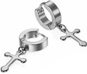 Ruhi Collection Jesus Cross Silver Color Piercing Stainless Steel Earrings for Men/Women/Boys/Girls (2 Pcs) Metal Hoop Earring