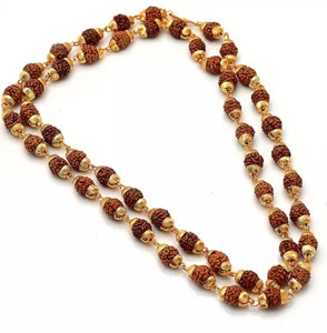 ruhi collection religious jewelry lord shiv rudraksha mala with golden cap chain for boys gold-plated plated alloy chain