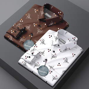 RUHISHVA FASHION Men Printed Casual Brown White