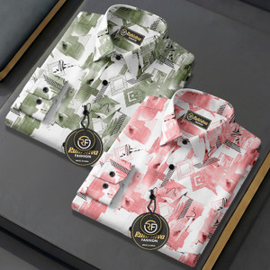 RUHISHVA FASHION Men Printed Casual Pink Green