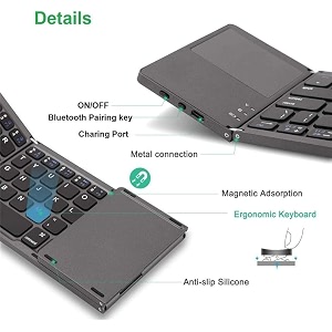 ultra thin mini bluetooth 30 foldable keyboard wireless folding bt with touchpad keyboard compatible with tablet pc laptop mobilephone grey