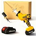 Ruikeshi 21V Cordless Reciprocating Saw, Yellow/Black, Battery Powered, 3000 SPM, with 4 High Carbon Steel Blades, 2 Batteries, Carrying Case for Wood Metal PVC Cutting (Reciprocating saw+1 battery)