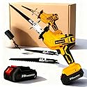 Ruikeshi 21V Cordless Reciprocating Saw, Yellow/Black, Battery Powered, 3000 SPM, with 4 High Carbon Steel Blades, 2 Batteries, Carrying Case for Wood Metal PVC Cutting (1 battery+accessories)