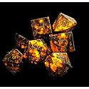 Rule Dice Natural Flame Yooperlite Gemstone DND Dice Set, 7 Pcs Stone dice Set, Handmade Polyhedral D&D Gem Dice with Gift Metal Box for Dungeons and Dragons MTG Role Playing Games