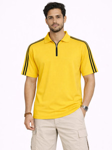 RULEDBYSUN Striped Solid Men Zip Neck Yellow