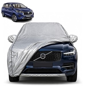rumion 100 waterproof car cover  dustproof sun protection cover  soft cotton lining  triple stitched  mirror pocket  antenna pocket  all weather body cover silver with yellow piping