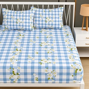 RUMPS King Size Gingham Checkered Fitted Bedsheet