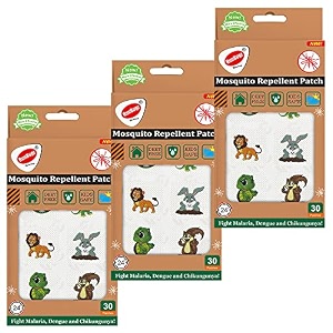 100 natural mosquito repellent cute animal patches for kids - 30 patches - pack of 3 - deet-free - waterproof patches for babies with 24 hrs protection from dengue malaria chikungunya