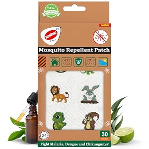 100 natural mosquito repellent animal patches for babies - 30 patches - pack of 1 - deet-free - waterproof with 24 hrs protection from dengue malaria chikungunya
