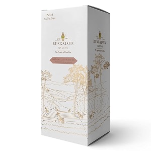 rungajaun caf chocolate tea 50gms cafe tea black tea chocolate flavor box of 25 pyramid tea bags creamy taste of chocolate black tea orthodox blended with 100 natural chocolate chips chocolate tea