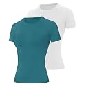 Runhit 2 Pack Compression Shirt Women Short Sleeve Workout T-Shirt UPF 50+ Athletic Moisture Wicking Yoga Base Layer Tops