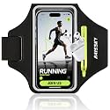 Running Armband with Earphone Bag for iPhone 16/15/14 Max/Pro/Plus & Galaxy S20/S10, Touchscreen Compatible, Phone Holder for Running with Card Slot & Key Pockets, Fit Up to 6.9 Phone