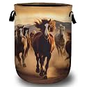 Running Horse Laundry Basket, Laundry Hamper Collapsible Oxford Cloth with Handle Clothes Storage Bin for Bathroom Laundry Room Bedroom 15.7 X 20 Inch